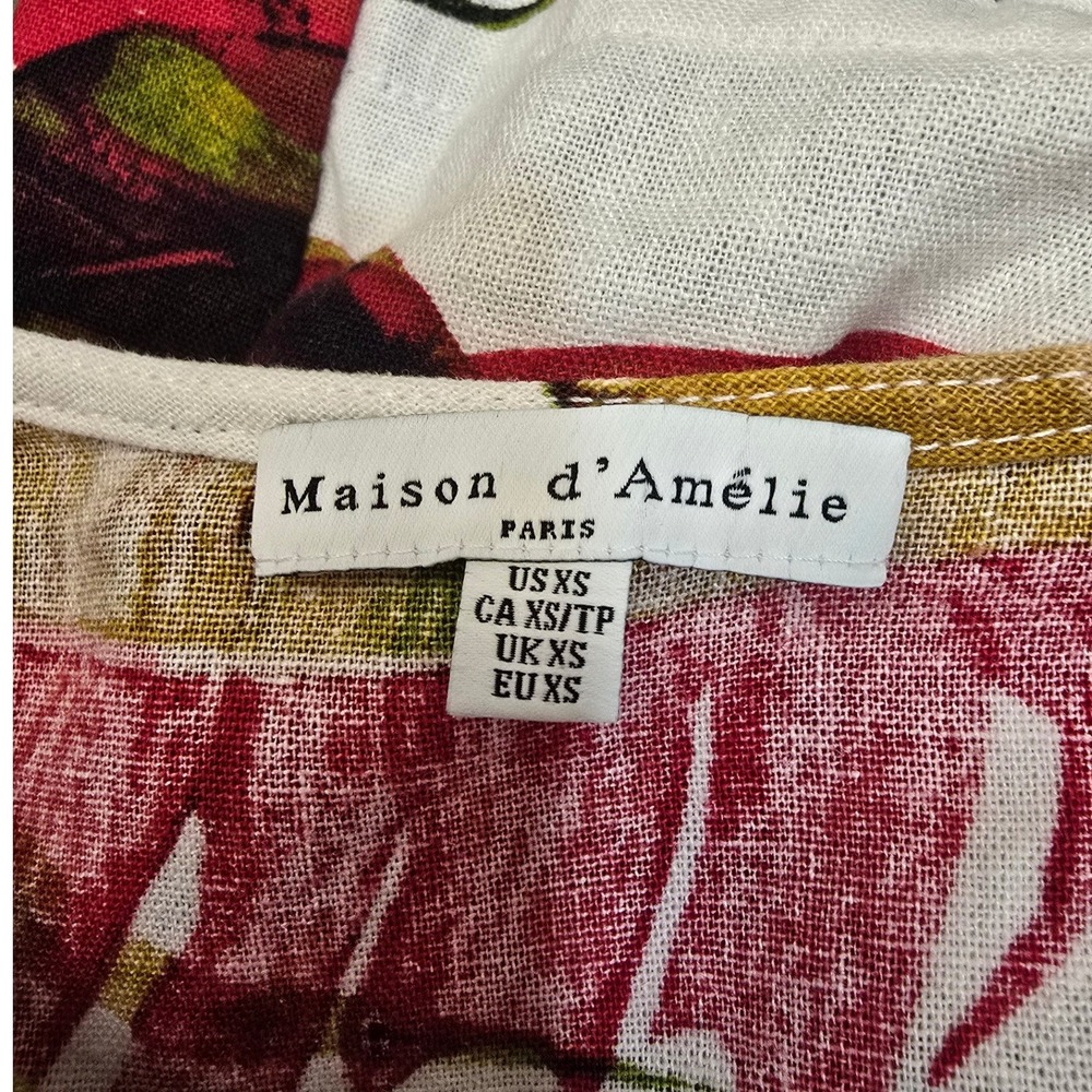 Maison d'Amélie Paris Linen Blend Tropical Floral Tie XS Boho Cottagecore Resort - Picture 3 of 7